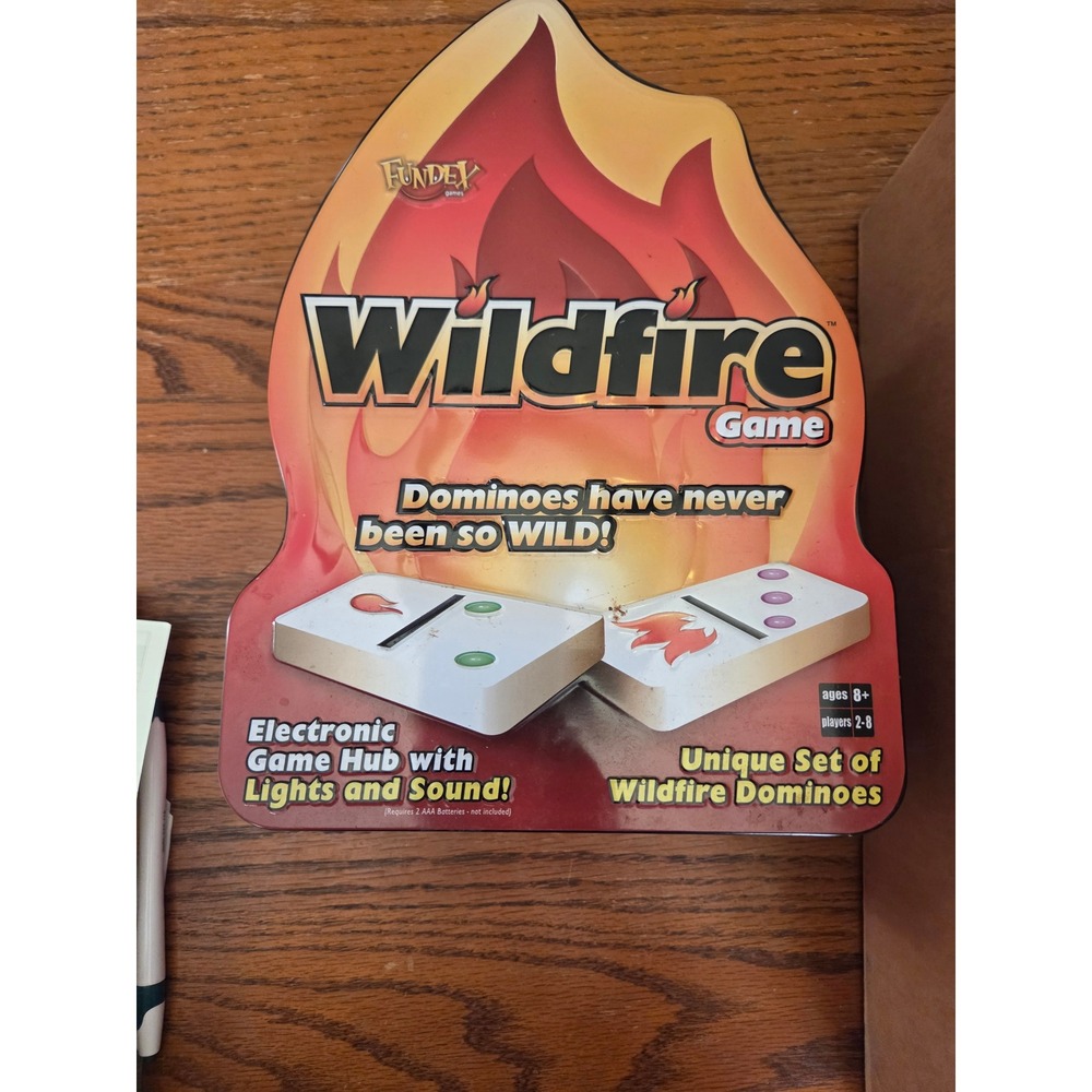 Fundex Wildfire Electronic Dominoes Game Flame Tin Lights and Sound 2004
